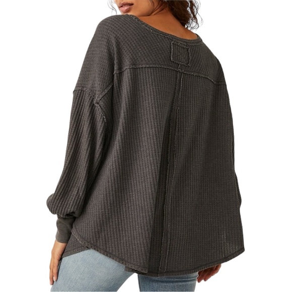 FREE PEOPLE Black Coraline Thermal Shirt - Long Sleeve - Picture 3 of 4